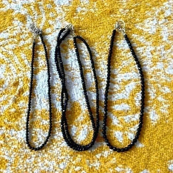 Set of Three black crystal and sterling silver necklaces NWOT - Picture 1 of 4